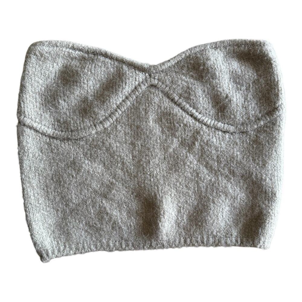 ZARA Sage Green Alpaca Knit Strapless Crop Top Sleeveless Size Medium - Picture 5 of 9